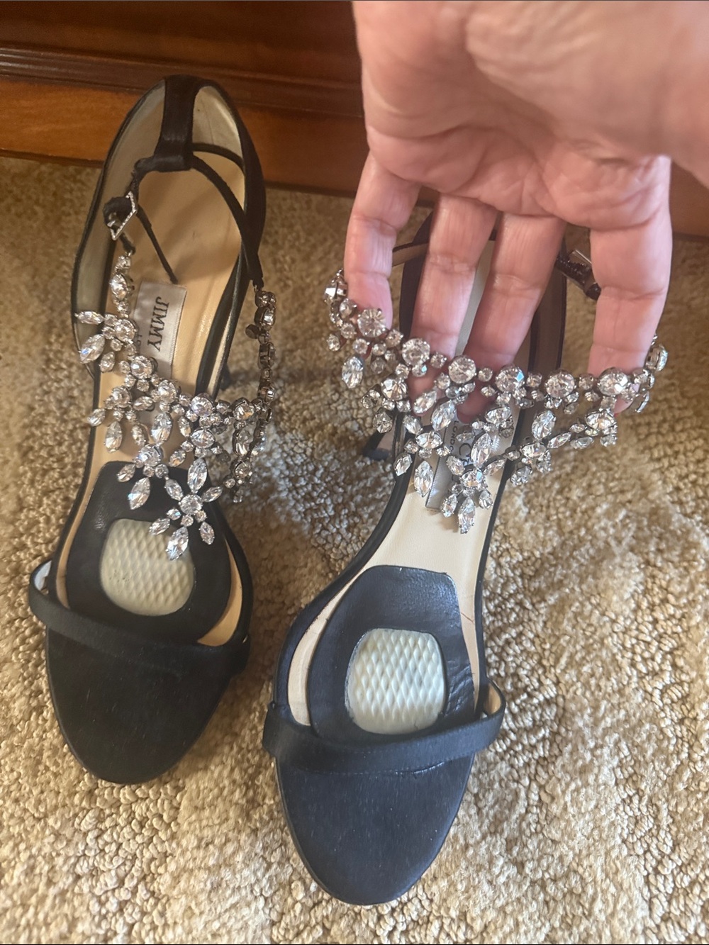 Jimmy Choo Black Crystal Ankle-Strap Heels